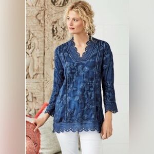 Soft Surrounding Blue Deidre Tunic Top Embroidered Size Medium